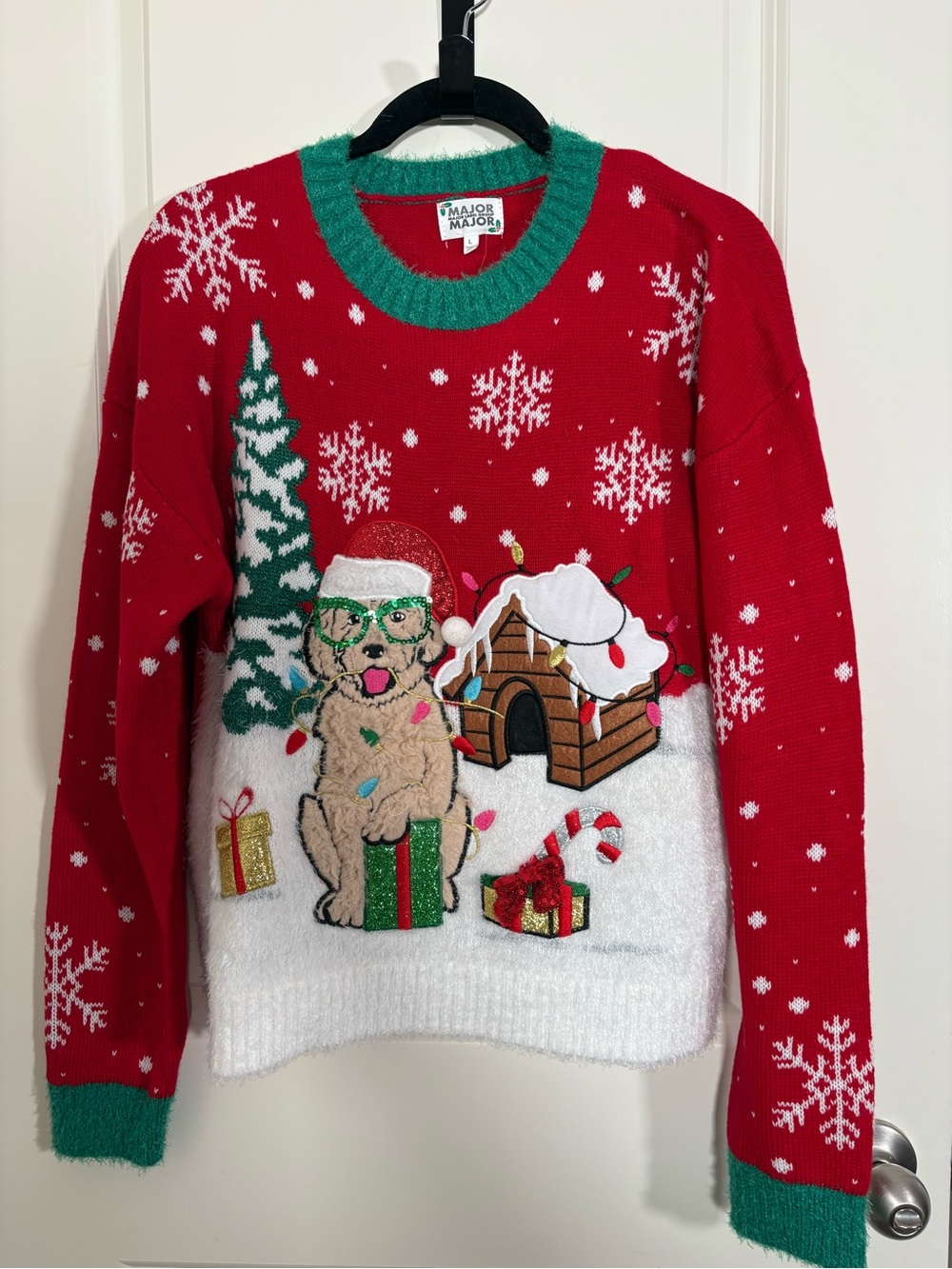 Red & Green Holiday Dog Crewneck Sweater